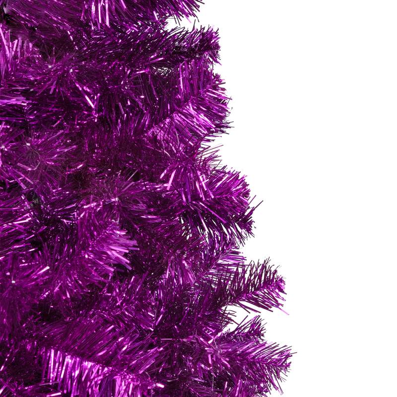 Artificial Tinsel Christmas Tree - 7' - Purple - Unlit - 7 Foot