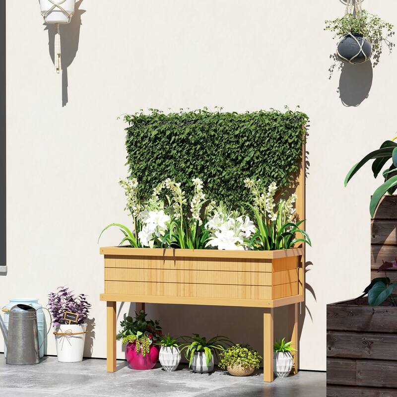 Outsunny Raised Garden Bed with Trellis for Climbing Plants, Vegetable, Grape Vines, Flowers, Wood Planter with Legs