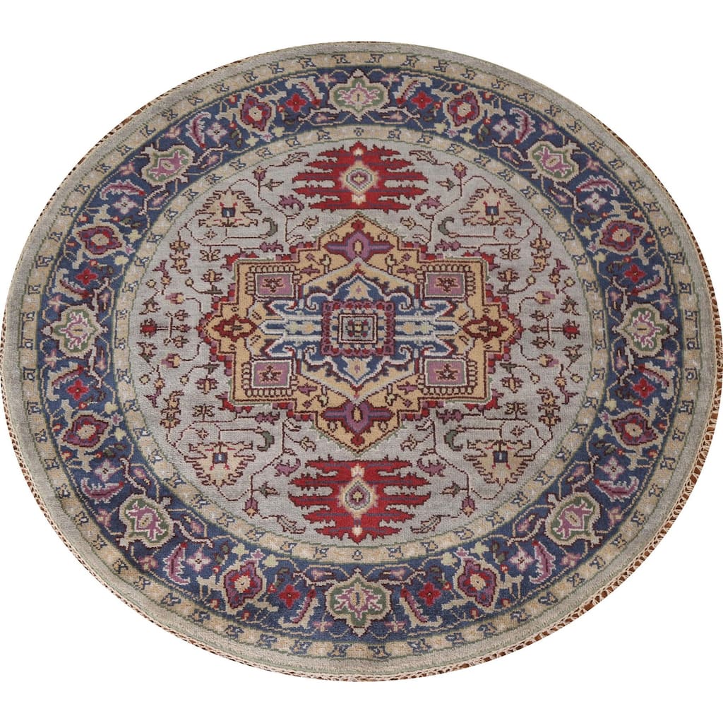 Geometric Heriz Serapi Round Rug Hand-knotted Wool Carpet - 6'0"x 6'0"