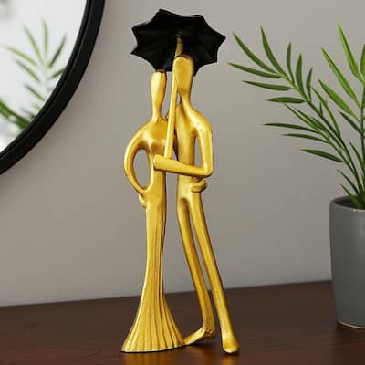 Decorative Handmade Aluminum 15 inch Lover Sculpture in Gold - 5 x 4 x 15 in