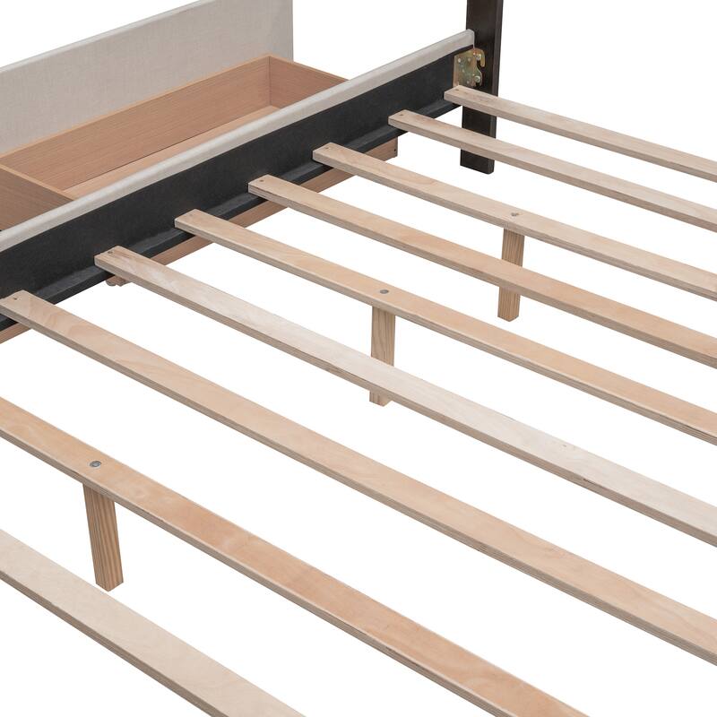 Queen Linen Upholstered Trundle Bed with 2 Drawers