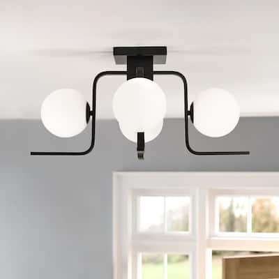 4 - Light Globe - shaped Flush Mount Light - Matte Black