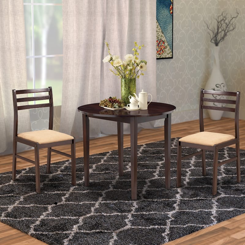 Transitional Style 3 Piece Wooden Dining Table and Chair Set, Brown