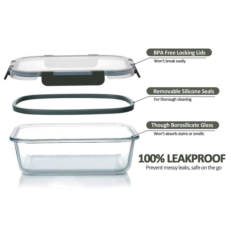 24-Piece Glass Food Storage Containers with Upgraded Snap Locking Lids,Glass Meal Prep Containers Set