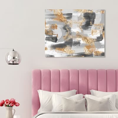Wynwood Studio Canvas Abstract Gray and Gold Horizon Gray and Metallic Gold Modern & Contemporary Wall Art Canvas Print
