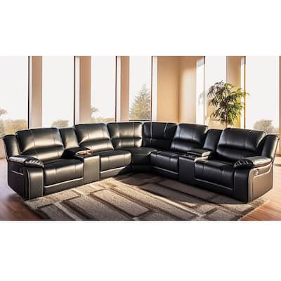 108" W Modern Contemporary Faux Leather 7 Piece Sectional Recliners