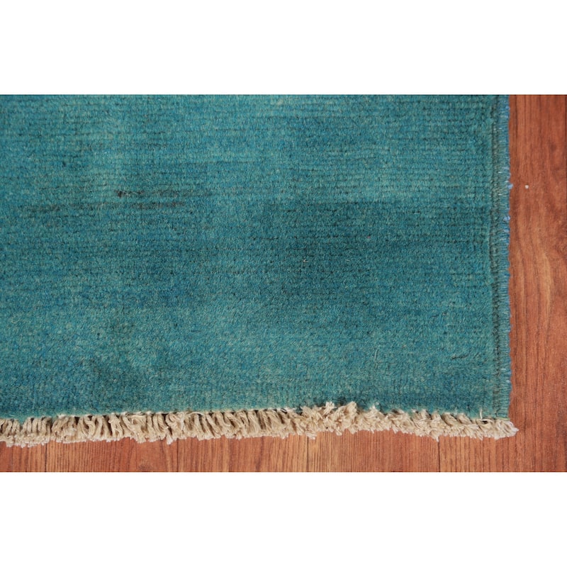 Turquoise Blue Gabbeh Accent Modern Rug Hand-Knotted Wool Carpet - 3'6" x 4'11"