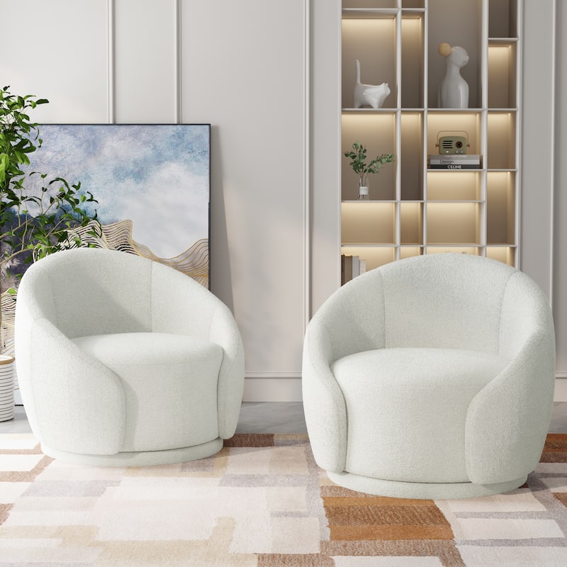 Upholstered Boucle Swivel Barrel Chair