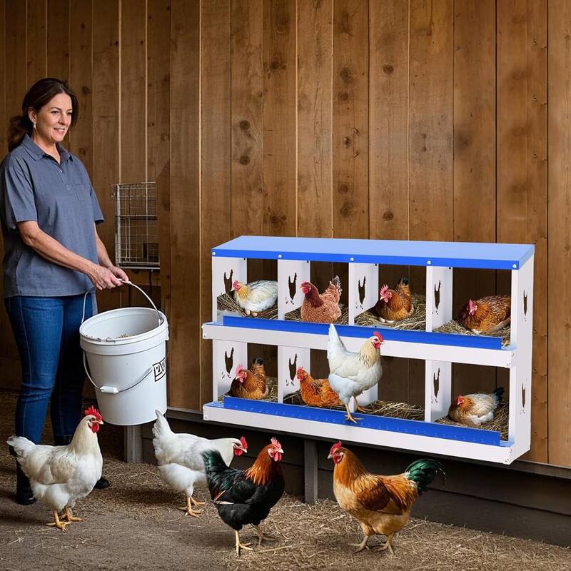 8 Compartment Metal Chicken Nesting Box, Laying Box for Hens Ducks Rabbits, Blue
