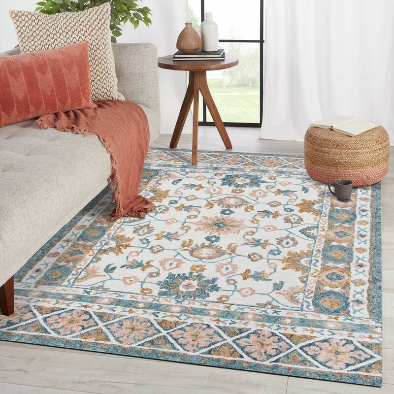 Sevita Traditional Floral Mosaic Bordered Area Rug