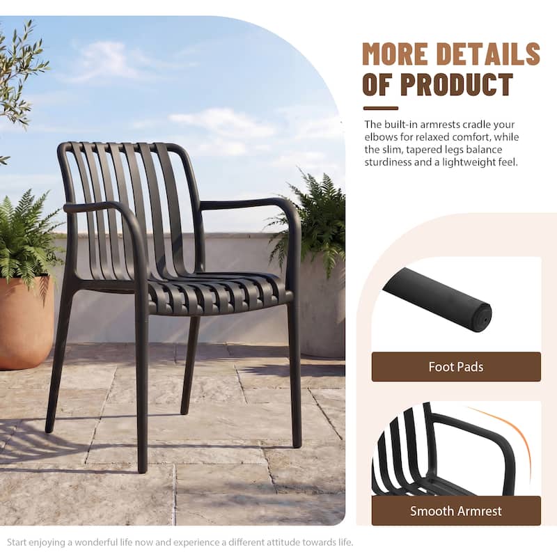 Outdoor Dining Set 9-Piece Stackable Plastic Lightweight Dining Armchair and Extendable Dining Table