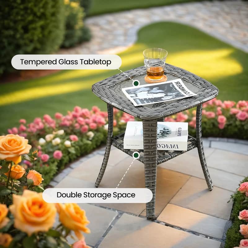 HOOOWOOO 9-piece Grey Wicker Patio Outdoor Sectional Set with Swivel Rocking Chair