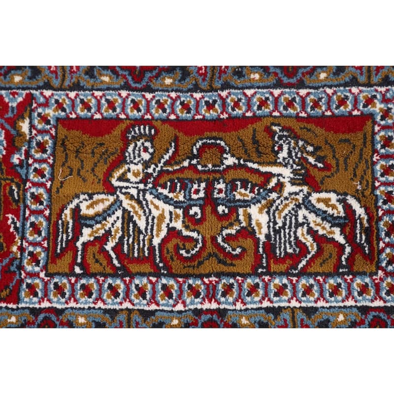 Pictorial Red Floral Kashan Turkish Area Rug Machine-Made Carpet - 9'8" x 12'11"