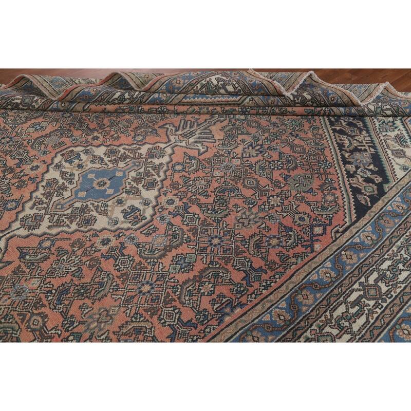 Pink Geometric Hamedan Persian Vintage Area Rug Handmade Wool Carpet - 8'5" x 11'4"