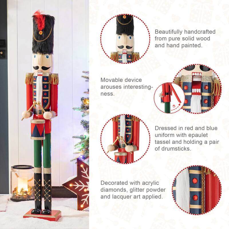 Glitzhome 42"H Set of 2 Wooden Christmas King and Soldier Nutcrackers Xmas Porch Decor