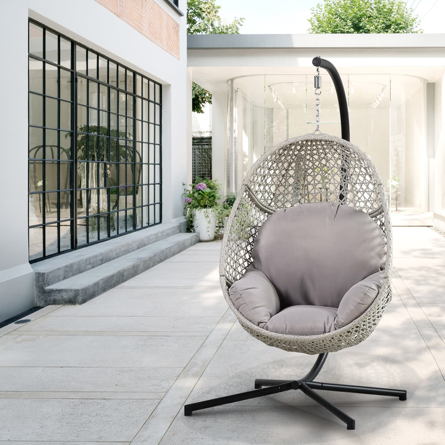 Sturdy & Spacious Hanging Egg Chair with Stand and Quick, Dry Cushion