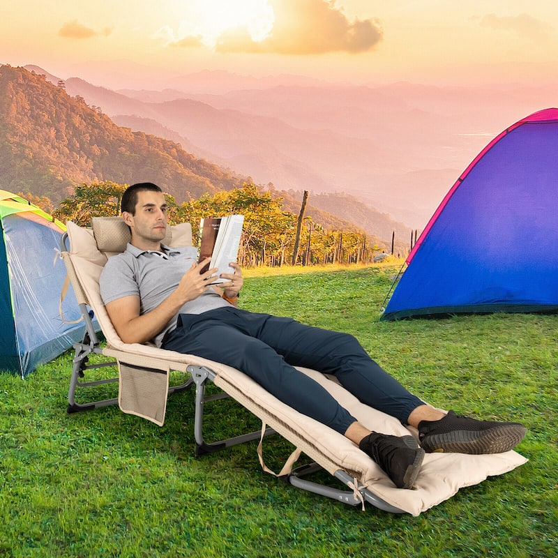 Gymax 4-Fold Oversize Padded Folding Chaise Lounge Chair Reclining