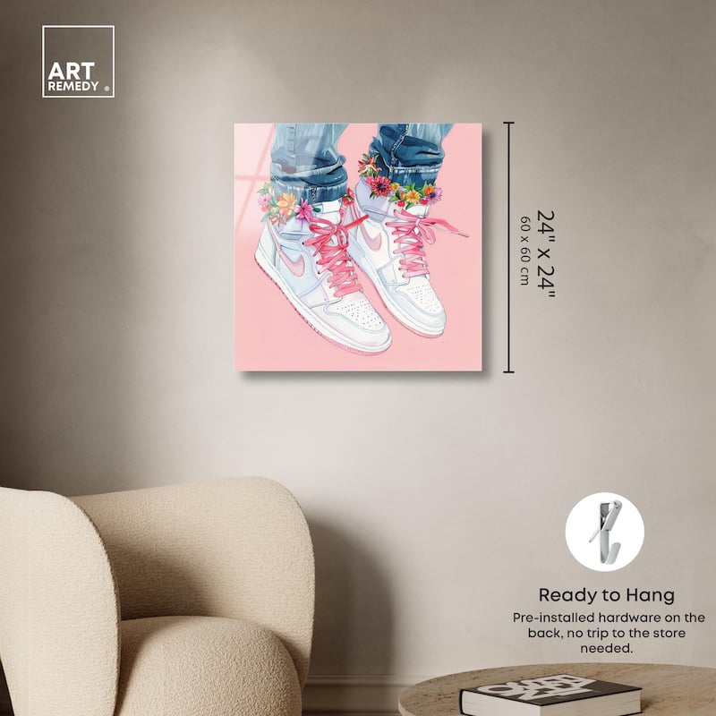 Blush Floral Bloom Sneakers Acrylic by Art Remedy, Ready to Hang