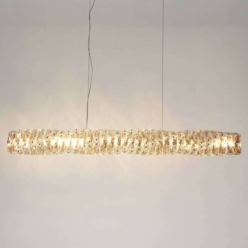 Modern Glam 1-Light Gold LED Chandelier Linear Crystal Pendant Lights for Dining Room - 38.5"L x 4.5"W x 4.5"H
