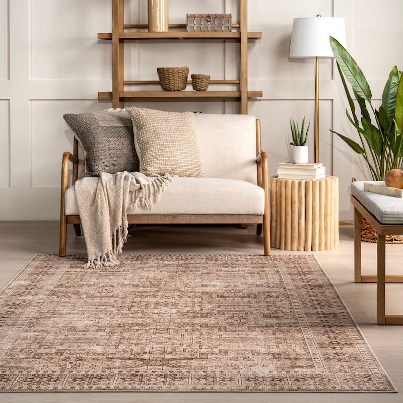 Nuloom Jett Floral Border SplashGuard Machine Washable Area Rug