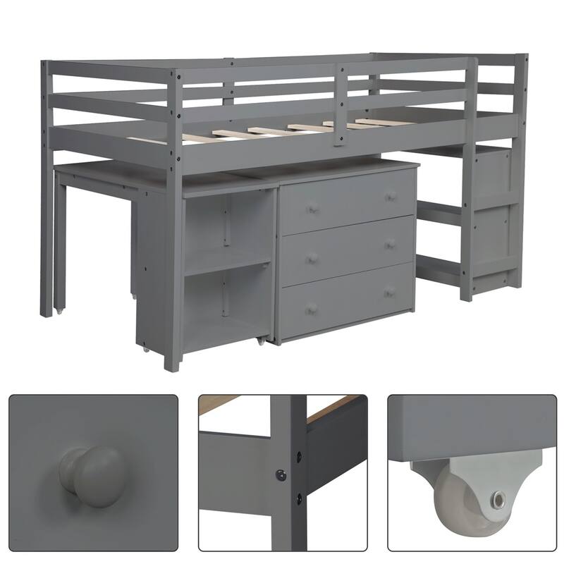 Harper & Bright Designs Wood Twin Low Study Loft Bed