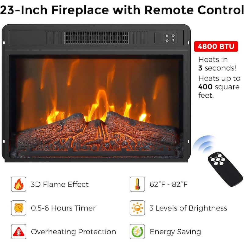 67'' Fireplace TV Stand with Glass Door Closed Storage - 65 inches