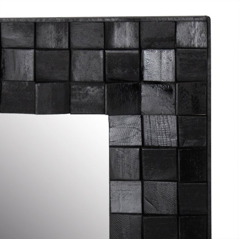 Recycled Acacia Mosaic Wood Black Rectangular Mirror by East at Main
