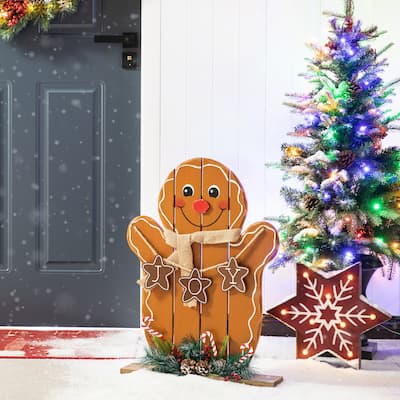 Glitzhome 24"H Wood Gingerbread Man Christmas Porch Decor