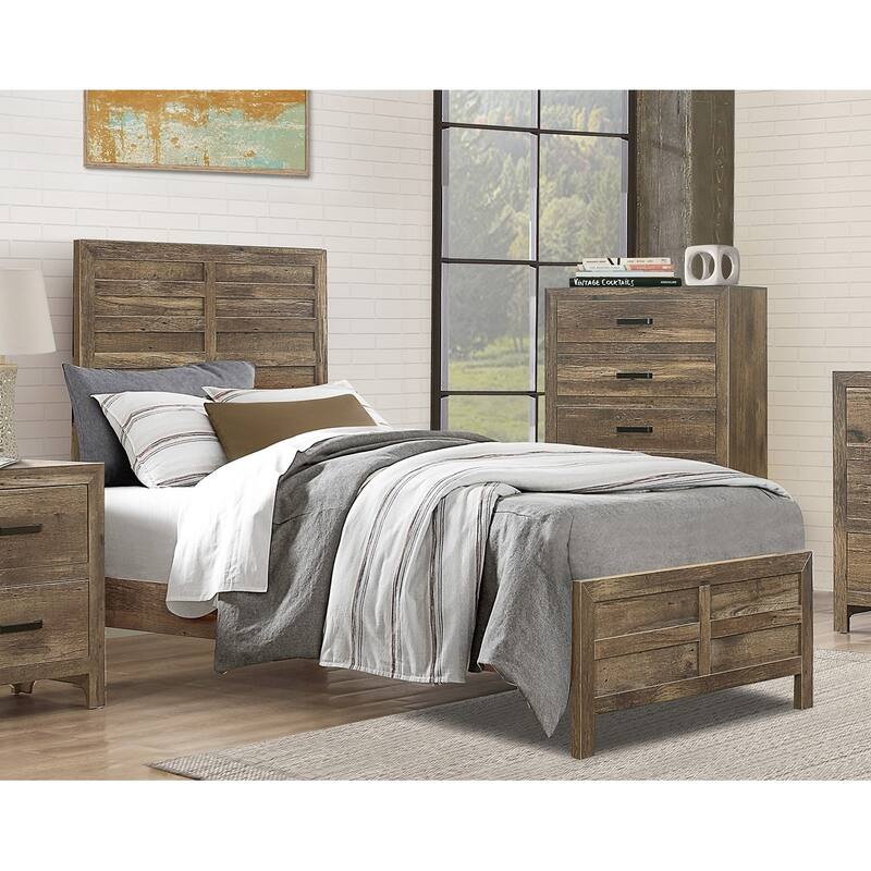 Weathered Pine Finish Twin Bed Rustic Wooden Bedroom Furniture