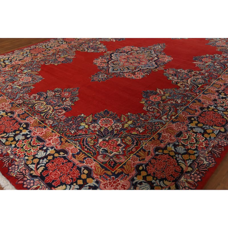 Hand Knotted Oriental 100% Wool Carpet Traditional Floral Red Sarouk Area Rug - 13' 7'' X 10' 7''