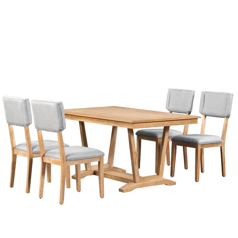 Mid-Century Modern Dining Table and Chair Set Small Apartment Dining Table and Chair Set with Trestle Table Base for Dining Room