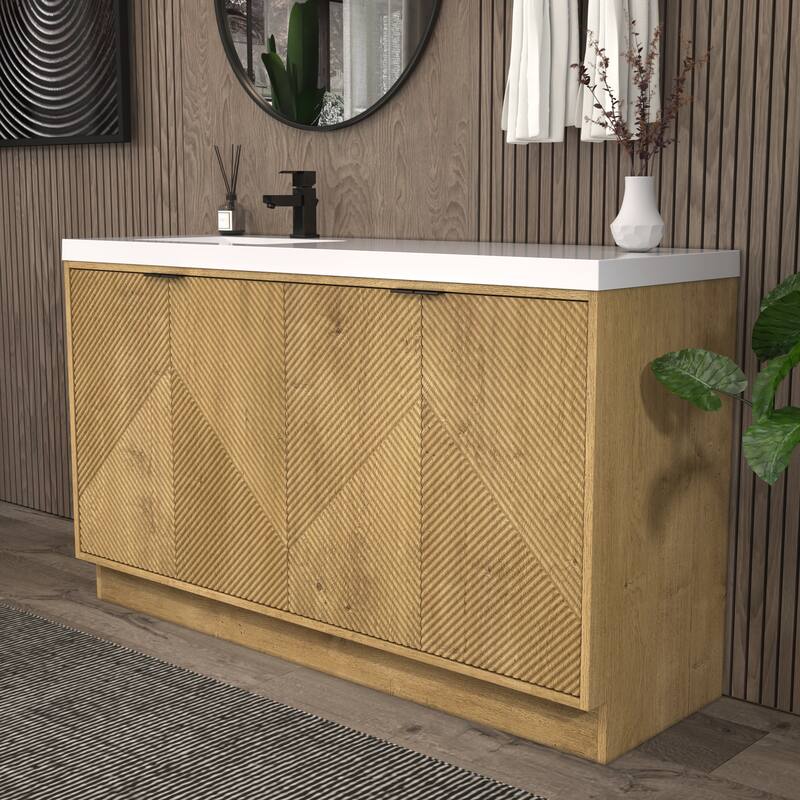 Milano 60" Freestanding Bathroom Vanity with Left White Sink