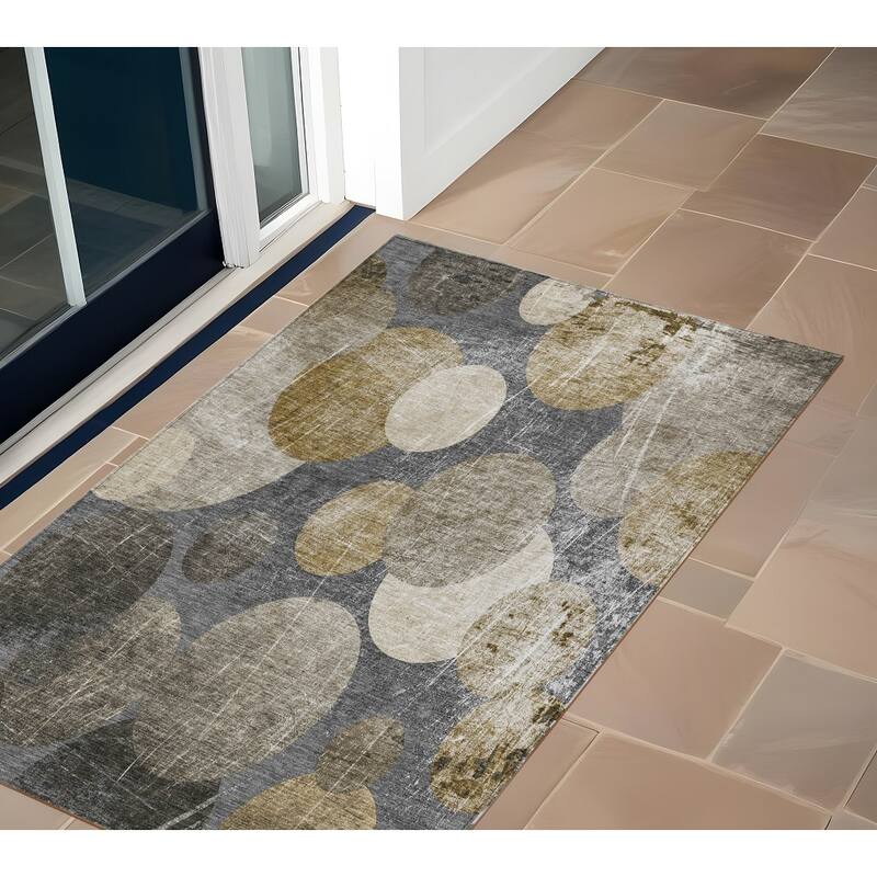 Vana Modern Art-Inspired Weather Resistant Blended Style Runner Outdoor Rug - 3' x 5' - Multi