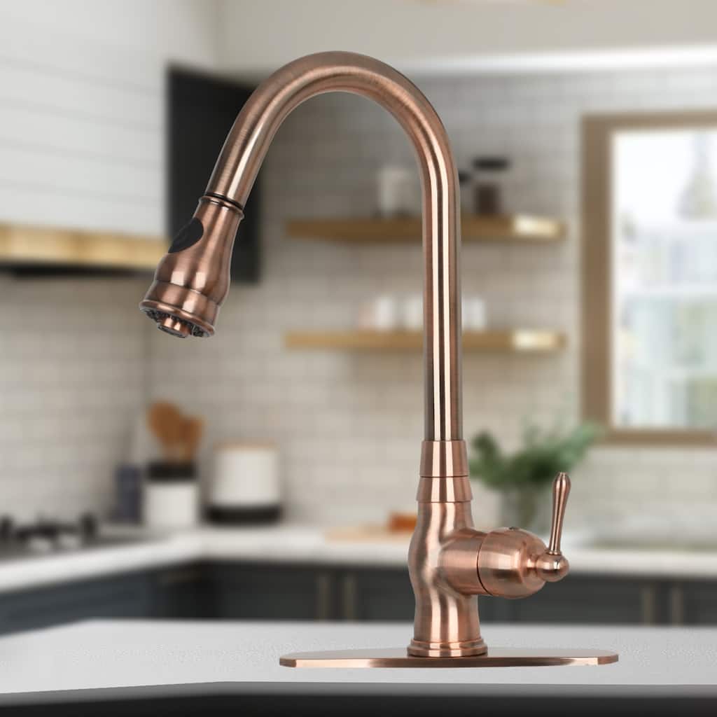 Copper Kitchen Faucet with Single Handle and Pull Down Sprayer