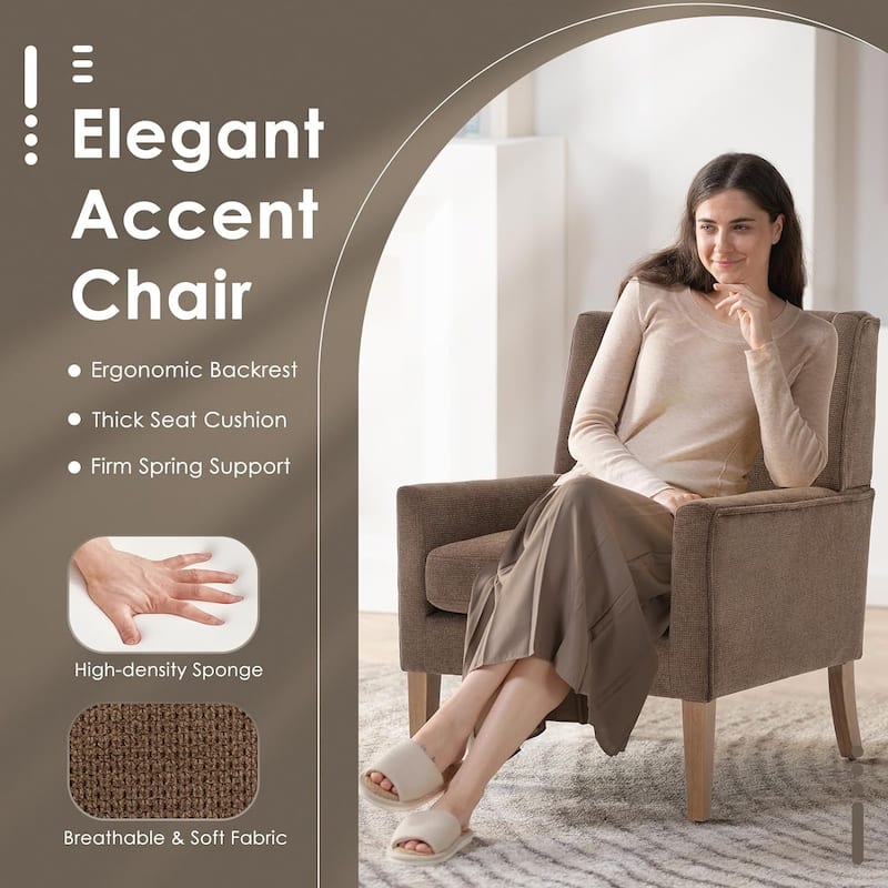 Mid-Century Linen Wing Chair - Tailored Channel Tufting & Walnut Tapered Legs, Compact Accent for Reading Nooks