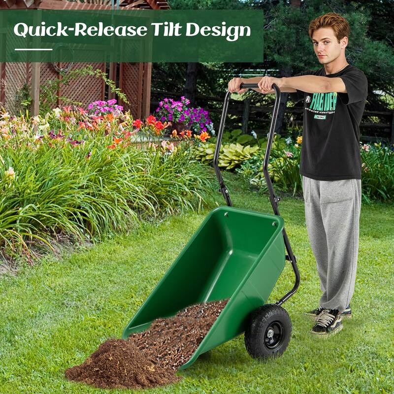 Gymax Dual-Wheel Wheelbarrow w/ Pneumatic Tires 330 LBS Load Capacity