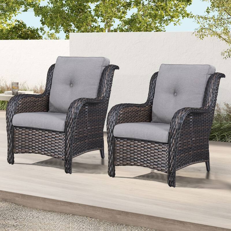 Gymojoy Outdoor Patio Rattan Chairs with Cushions Set of 2 - Brown/Grey