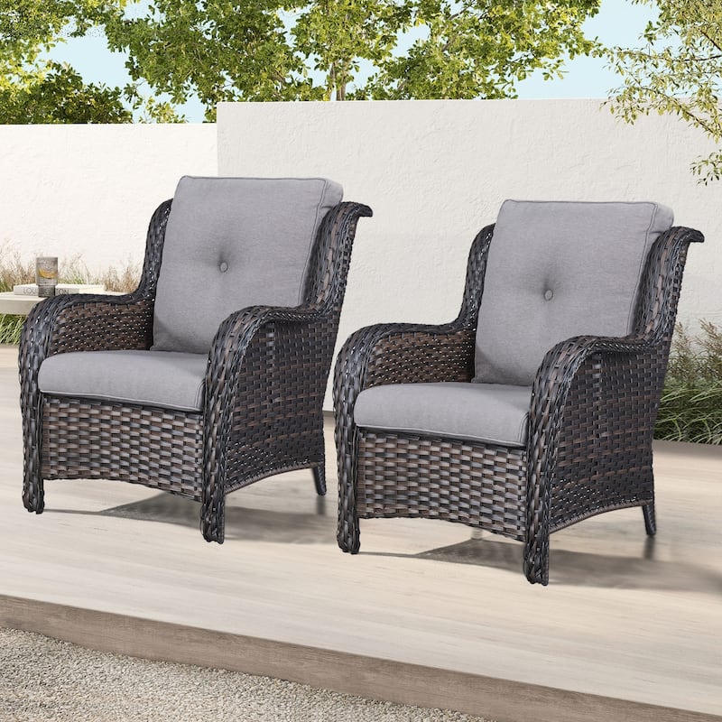 Gymojoy Outdoor Patio Rattan Chairs with Cushions Set of 2 - Brown/Grey