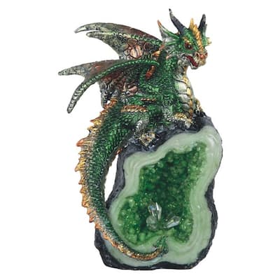 Q-Max 8.5"H Green Dragon on Green Crystal Stone Statue Fantasy Decoration Figurine