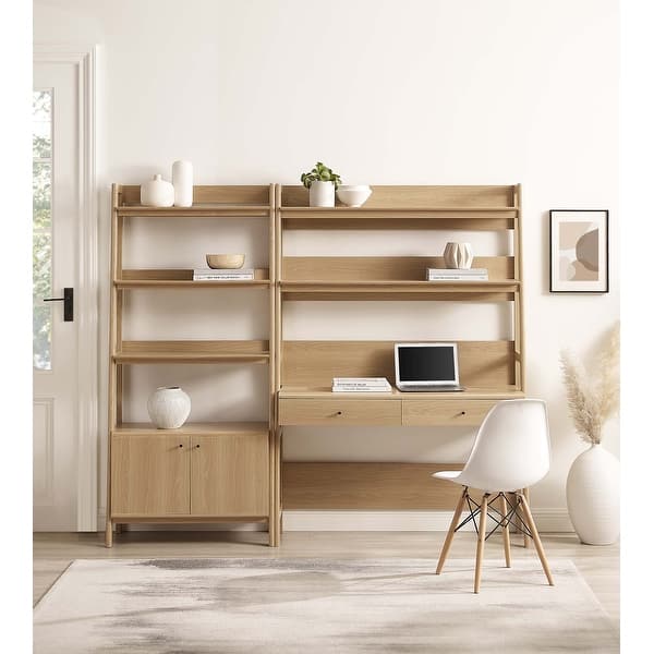 slide 2 of 15, Bixby 2-Piece Wood Office Desk and Bookshelf Oak