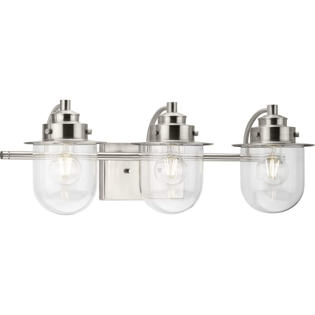 Northlake Collection Three-Light Brushed Nickel Clear Glass Transitional Bath Light - 24 in x 7.5 in x 8 in
