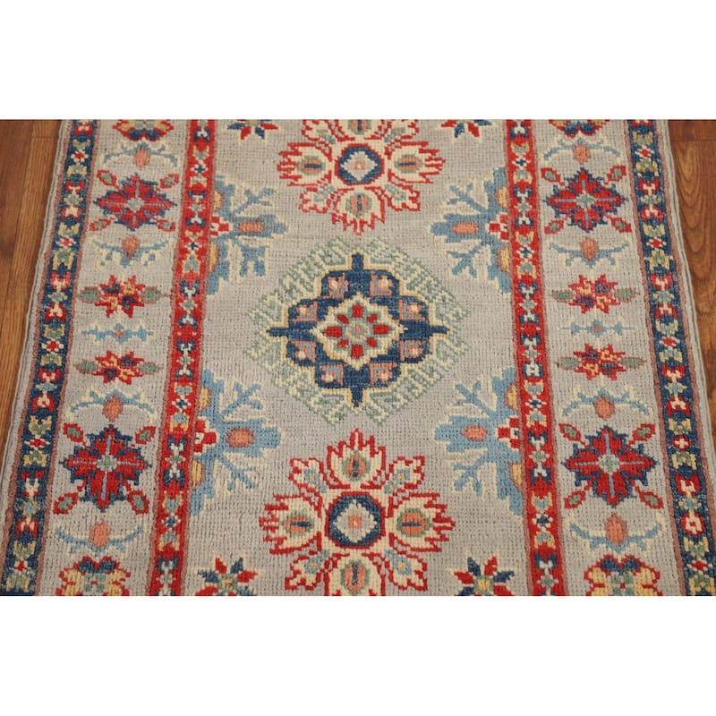 Geometric Kazak Oriental Foyer Rug Hand-Knotted Wool Carpet - 2'0" x 3'0"