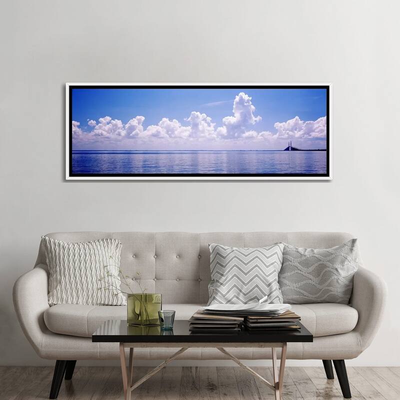 iCanvas "Seascape with a suspension bridge in the background, Sunshine Skyway Bridge" by Panoramic Images Framed Canvas Print