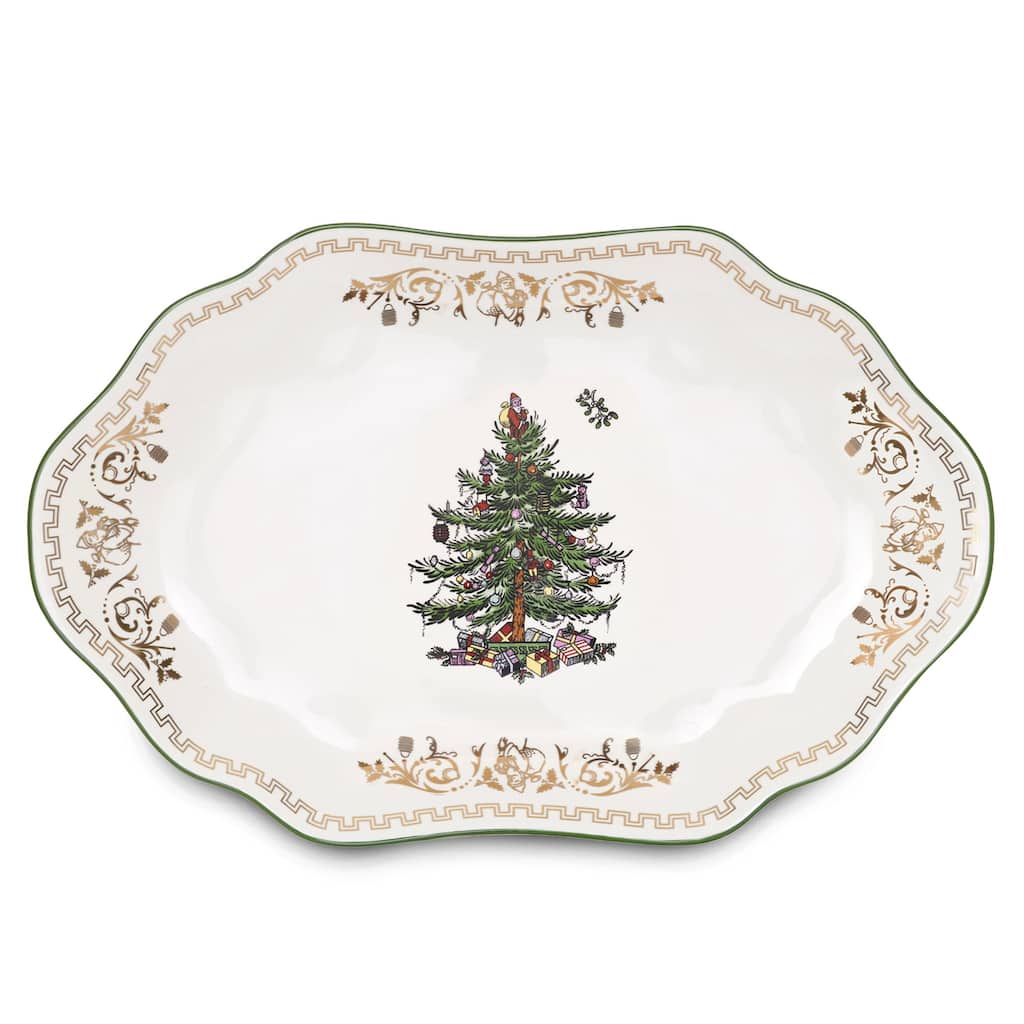Spode Christmas Tree Gold Medium Oval Platter - 13-Inch