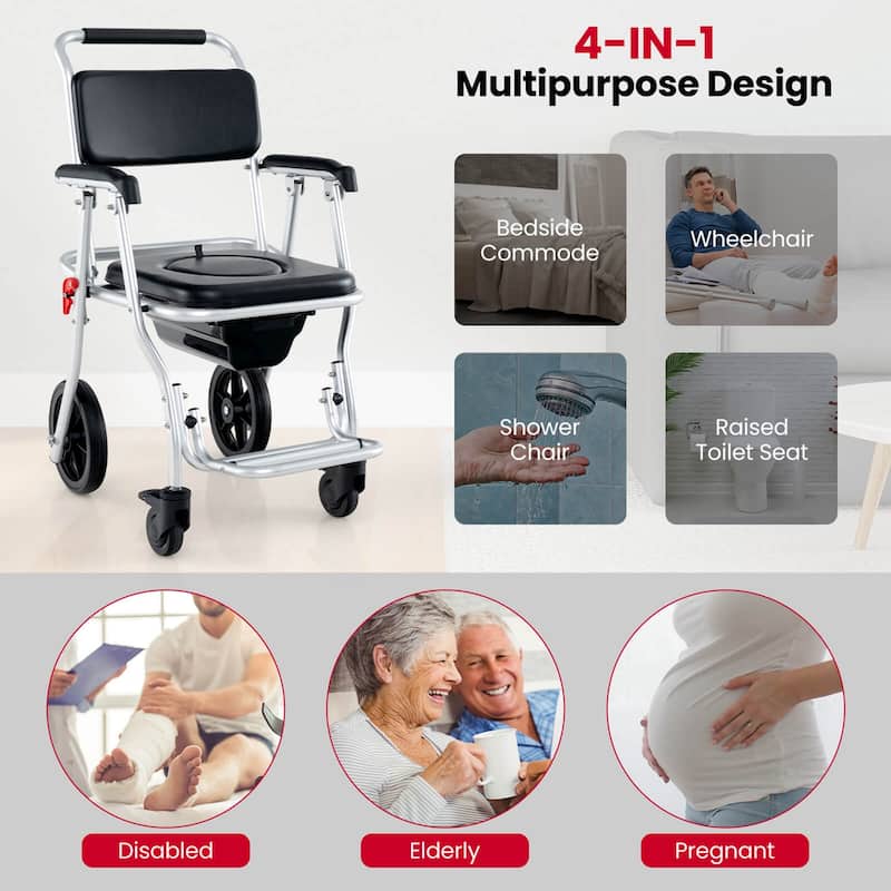 Costway 4-in-1 Bedside Commode Chair with Brakes, Bucket Footrest - See Details