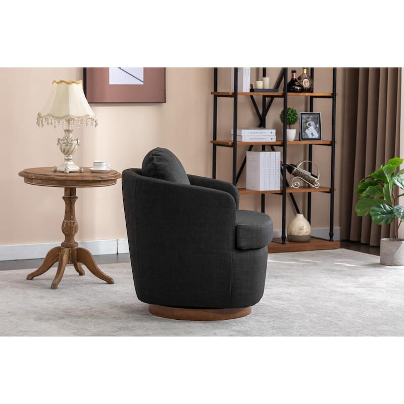 Swivel Accent Chair With Soild Wood Round Brown Base Leg