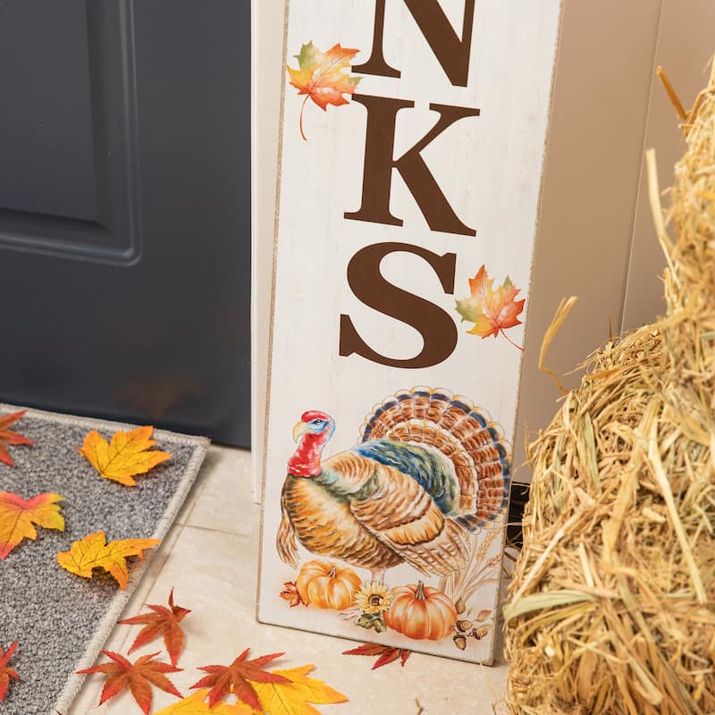 Glitzhome 42"H Fall Thanksgiving Wooden Pumpkin Porch Sign