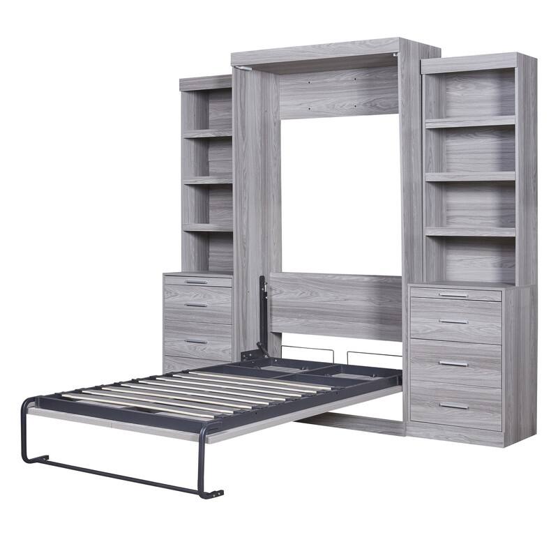 Clever Design Murphy Bed with Multiple Storage Shelves and Drawers,Twin/Full Size