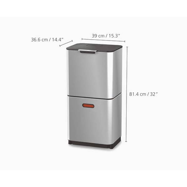 dimension image slide 3 of 4, Joseph Joseph Totem Max 60L Dual Trash Can and Recycle Bin (15.85 US Gallons)