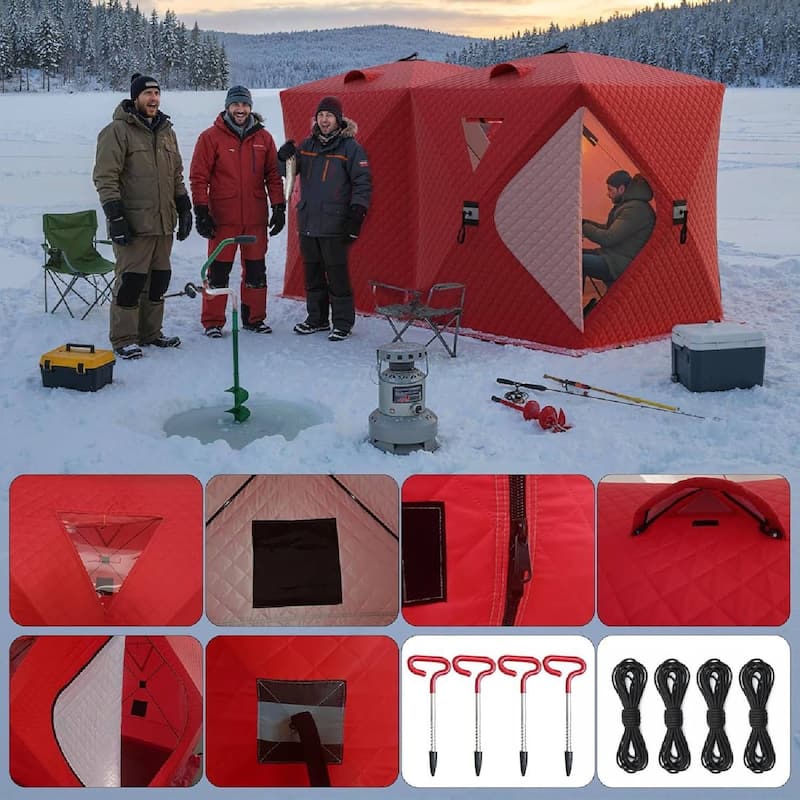 Pop Up Thermal Insulated Hub Tent, Ice Fishing Shelter for 6-8 Persons
